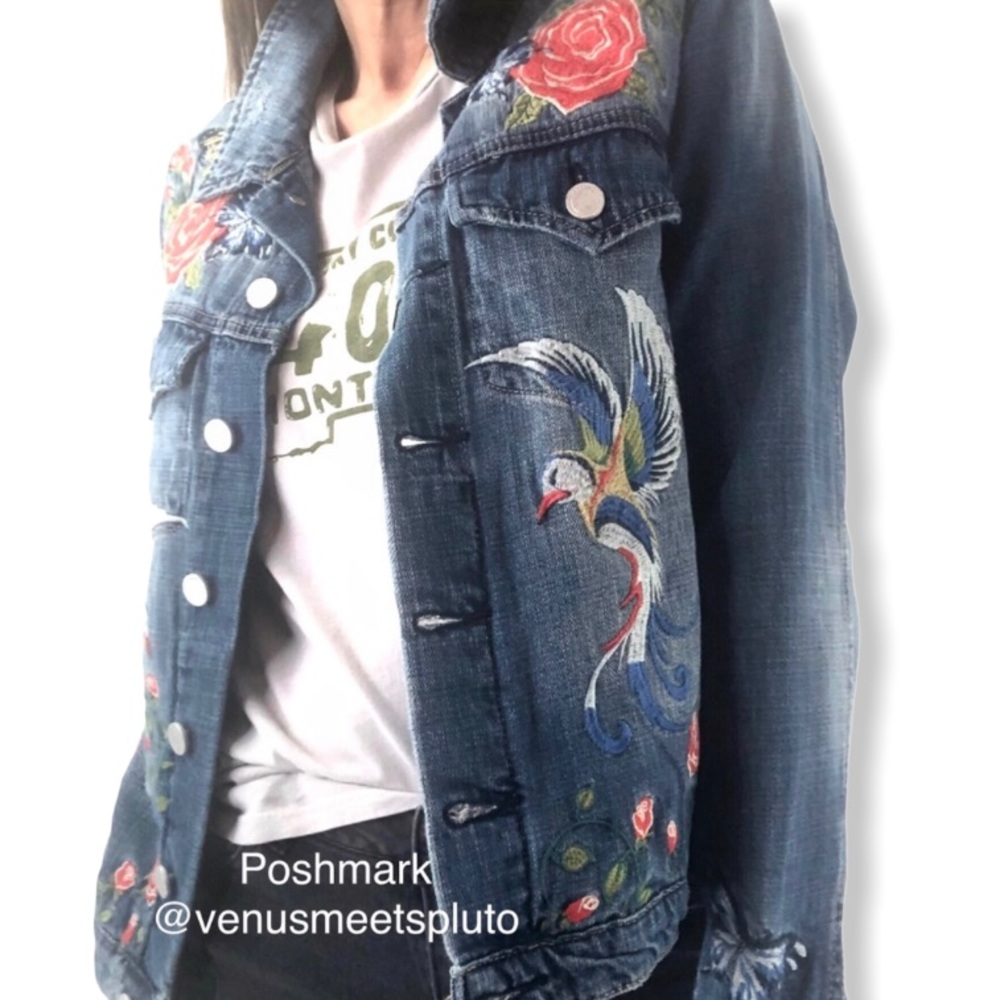 Blank NYC Wild Child Bird Embroider Denim Jacket S - Picture 1 of 15